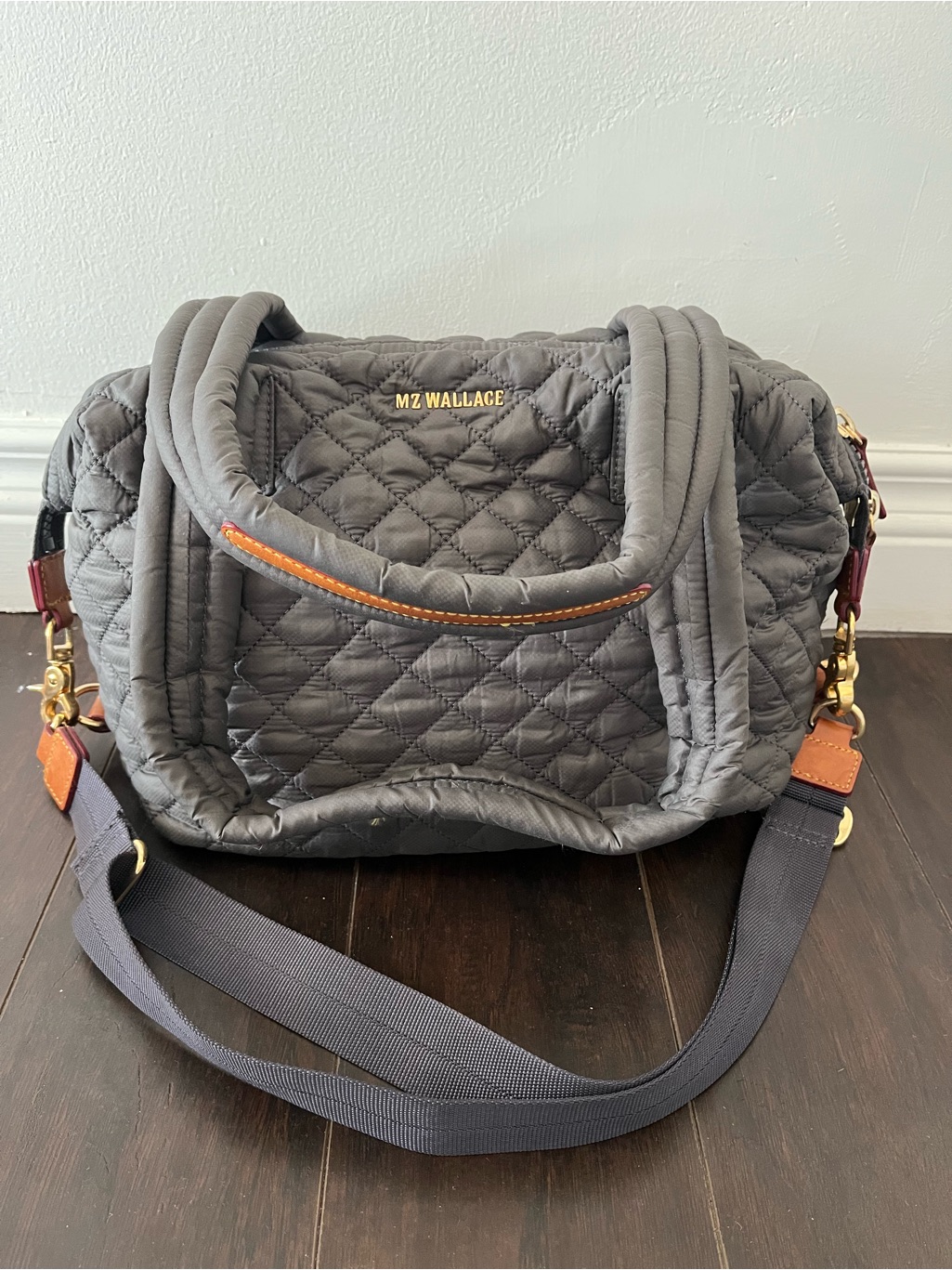 Mz Wallace Small Quilted Nylon Satchel In Gray